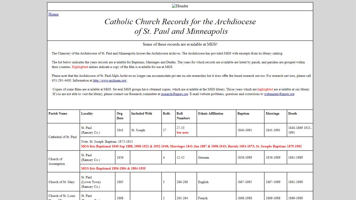 MGS | Catholic Church Records